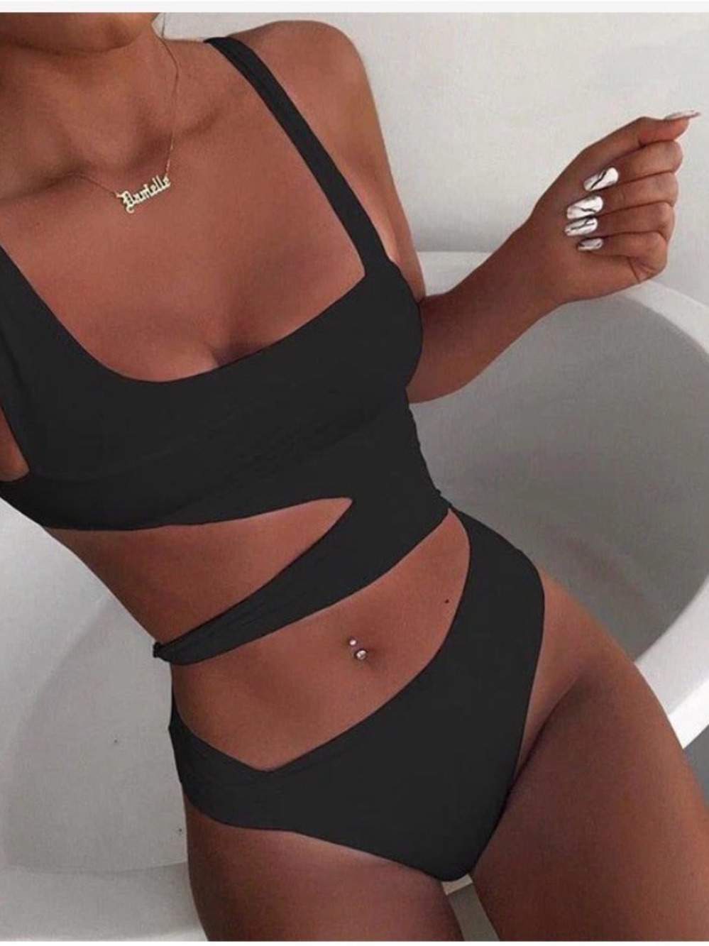 Women’s Black Cutout One-Piece Swimsuit